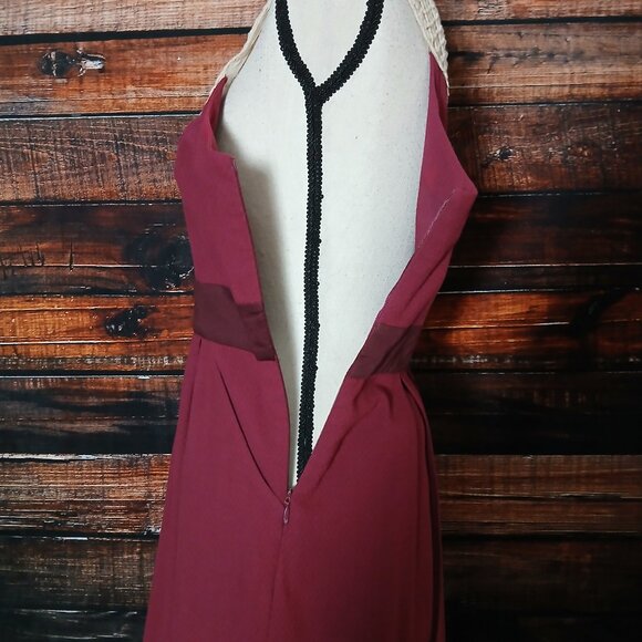 Floreat Anthropologie Dress 6 Retro Raspberry Crochet Yoke Collar Pockets - Picture 7 of 12